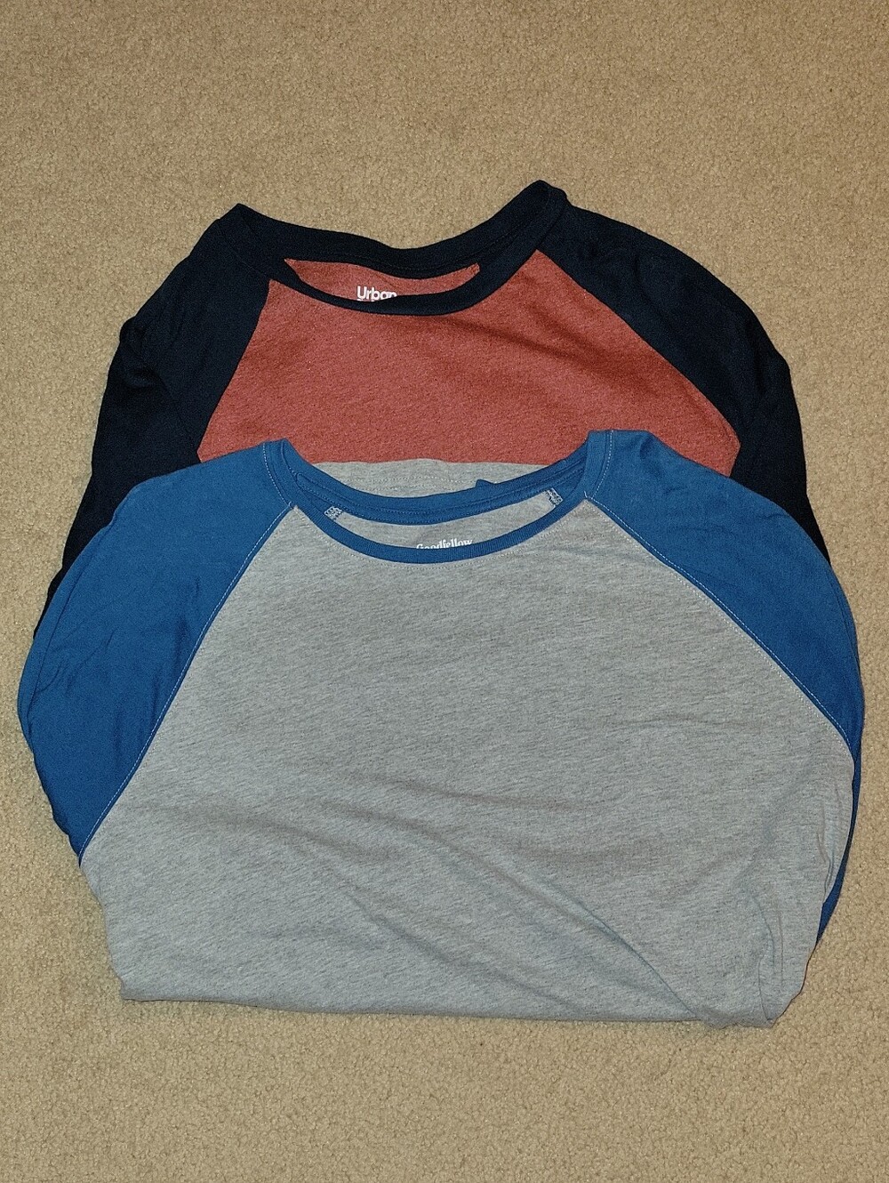 Two Mens Colorblock Long Sleeve Tees Size XL